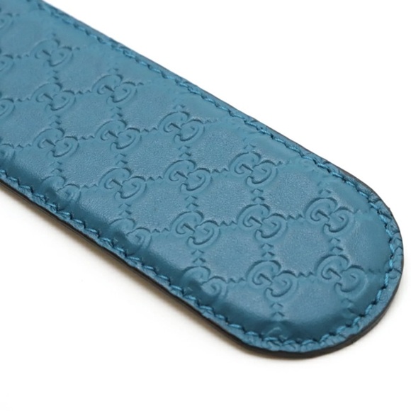 Gucci Microguccisima GG Teal Leather Belt with Gold Buckle main image 6